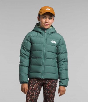 Girls' The North Face Reversible North Hooded Down Jacket Green | OTTAWA CHDGVT