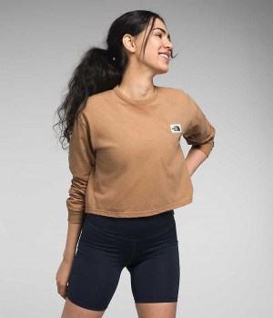 Women's The North Face Long Sleeve Heritage Patch T-Shirt Brown | CANADA ELPQFZ