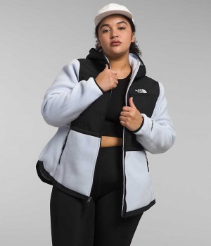 Women's The North Face Plus Denali Hoodie Fleece Jacket Black / White | OTTAWA LDBWQC