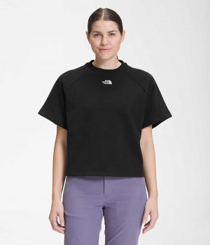 Women's The North Face Short Sleeve Felted Fleece Crew T-Shirt Black | CANADA OWQLTC