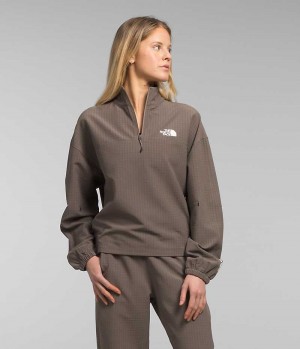 Women's The North Face Tekware™ Grid 1/4 Zip Sweatshirt Brown | CANADA AFIDRJ