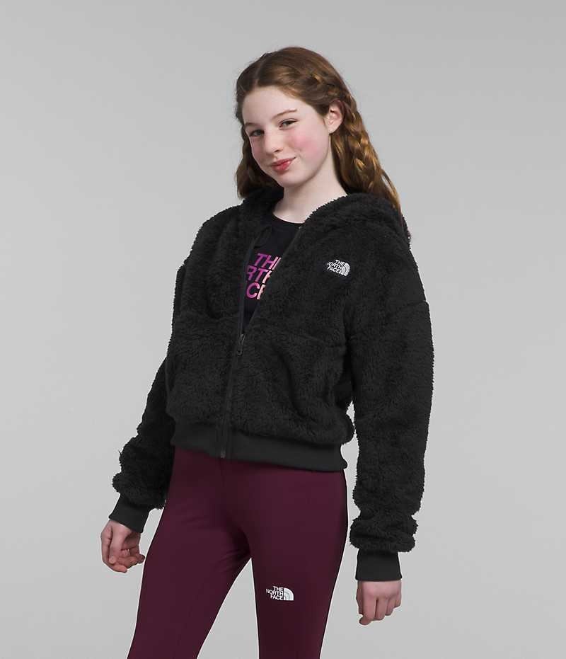 Girls\' The North Face Suave Oso Full-Zip Hooded Fleece Jacket Black | TORONTO FQLOPH