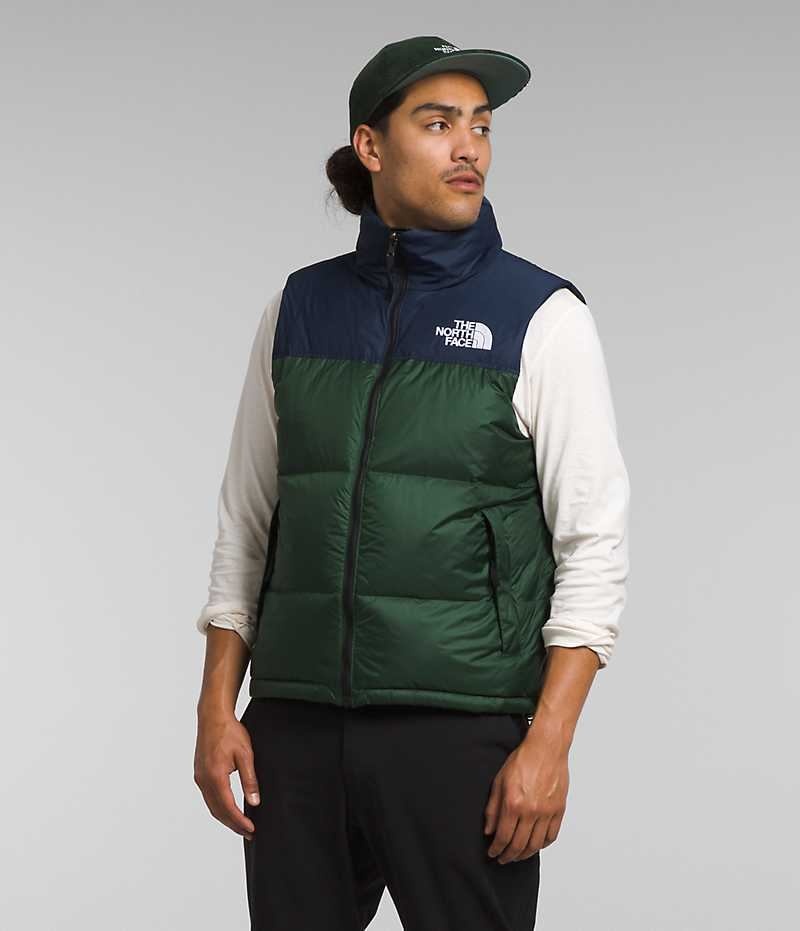 Men\'s The North Face 1996 Retro Nuptse Down Vest Green / Navy | CANADA JCGNRX