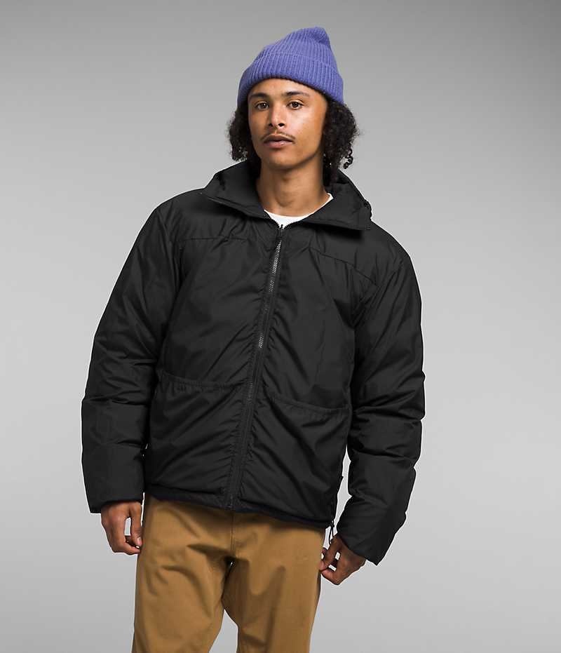 Men's The North Face Lhotse Reversible Hoodie Down Jacket Black | CANADA AWZNVJ