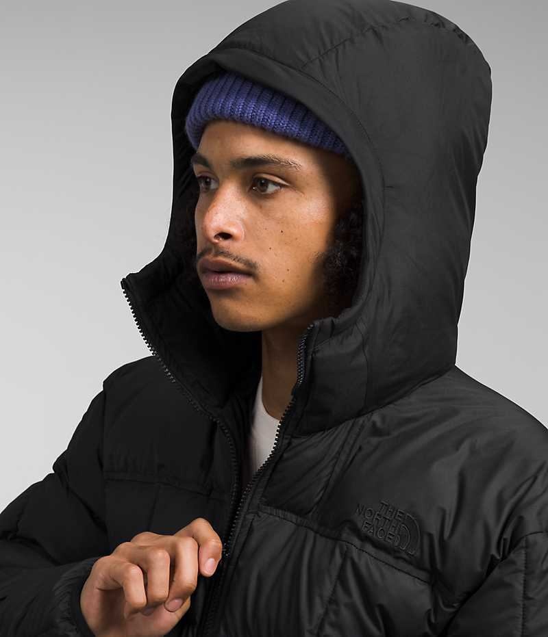 Men's The North Face Lhotse Reversible Hoodie Down Jacket Black | CANADA AWZNVJ