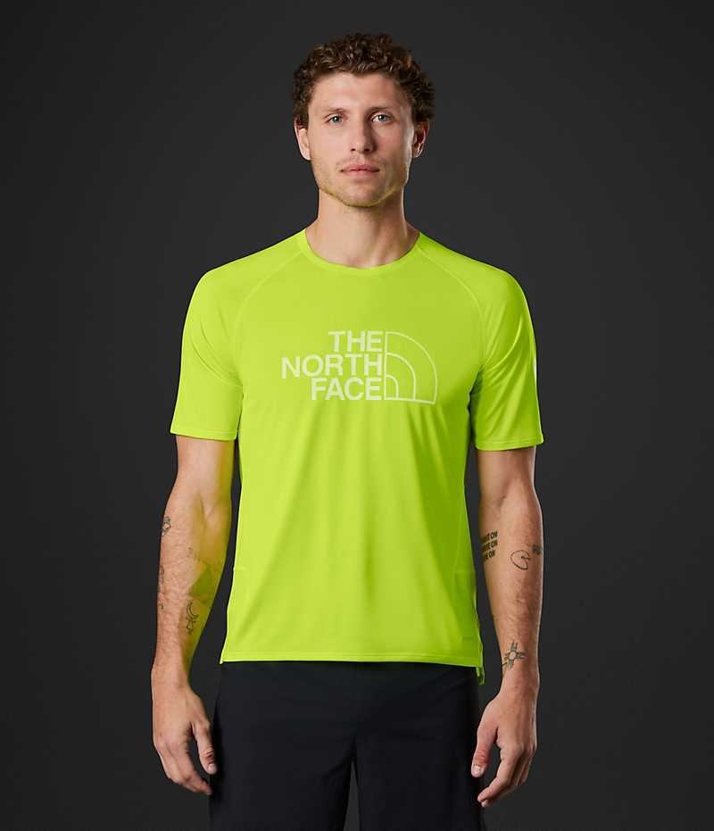 Men\'s The North Face Summit Series High Trail Run Short Sleeve T-Shirt Green | CANADA RVJWOT