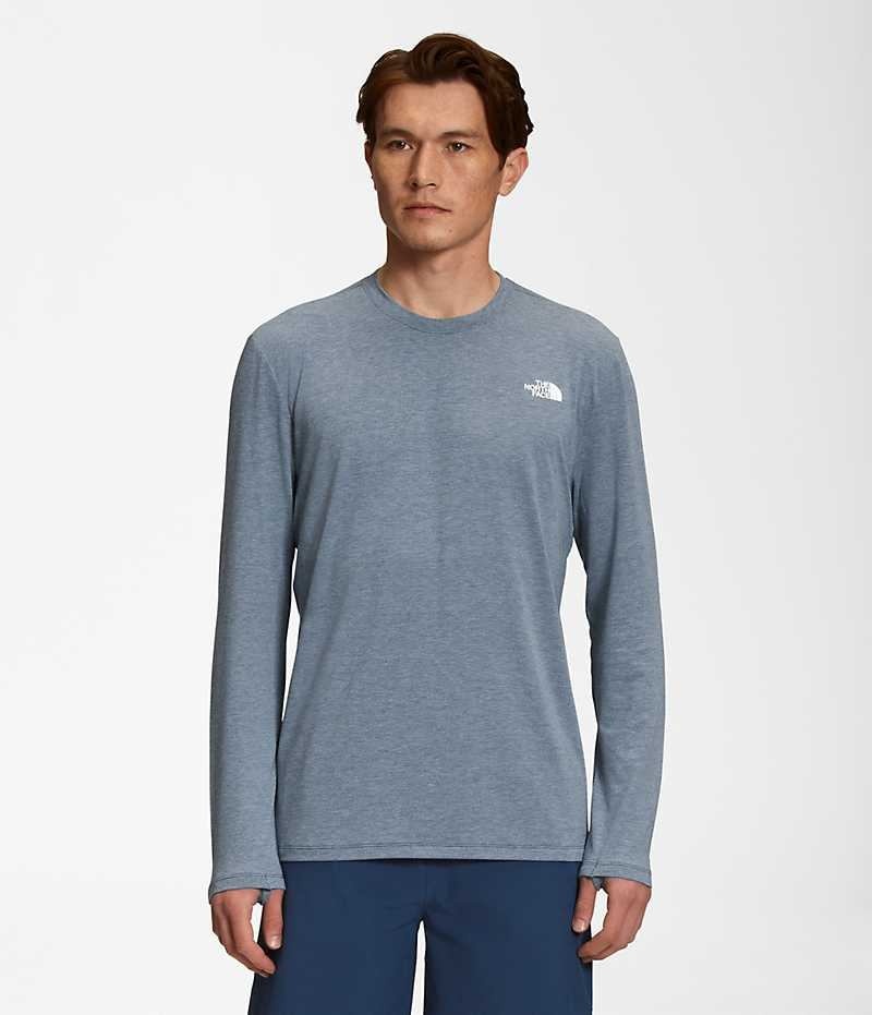 Men\'s The North Face Wander Long Sleeve T-Shirt Blue | OTTAWA TEYCKH