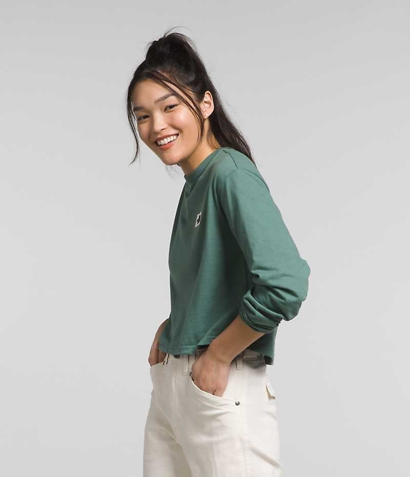 Women's The North Face Long Sleeve Heritage Patch T-Shirt Green | OTTAWA OYDBHW