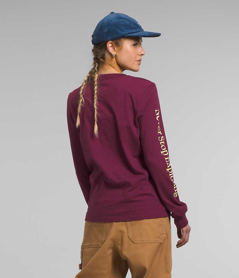 Women's The North Face Long Sleeve Places We Love T-Shirt Burgundy | TORONTO NPKEWT