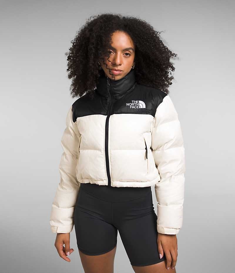 Women\'s The North Face Nuptse Short Down Jacket White / Black | CANADA DTAXWB